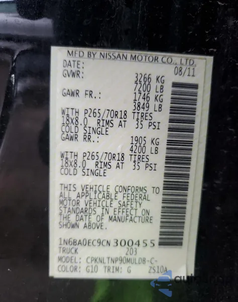 2012 Nissan Titan S from USA, damaged, VIN 1N6BA0EC9CN300455